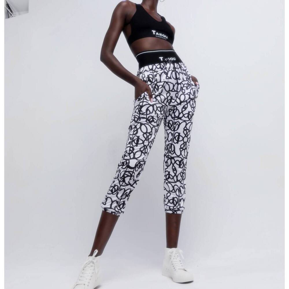 NEW THE ATHLETIC SIDE OF US active self graffiti print joggers in black & white